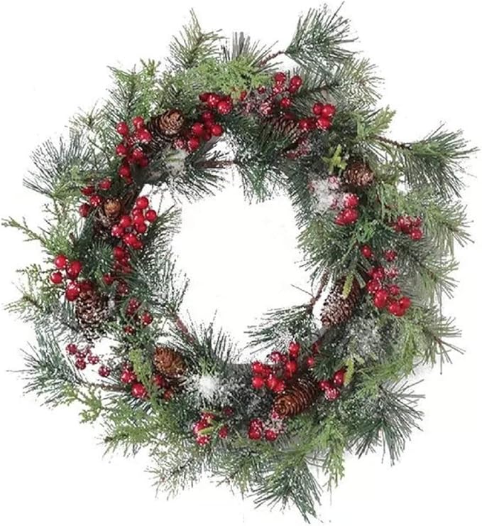 Amazon クリスマスリース 50cm 50cm 赤い実 松ぼっくり Xmas リース 造花 花輪 アートフラワー クリスマス 玄関 丸 輪っか ドア 飾り 装飾 インテリア お祝い 誕生日 クリスマス飾り プレゼント フラワーリース 室内 壁面装飾 壁掛け ギフト リース ホビー