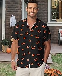 KYKU Men Pumpkin Shirt Button Down Shirts Short