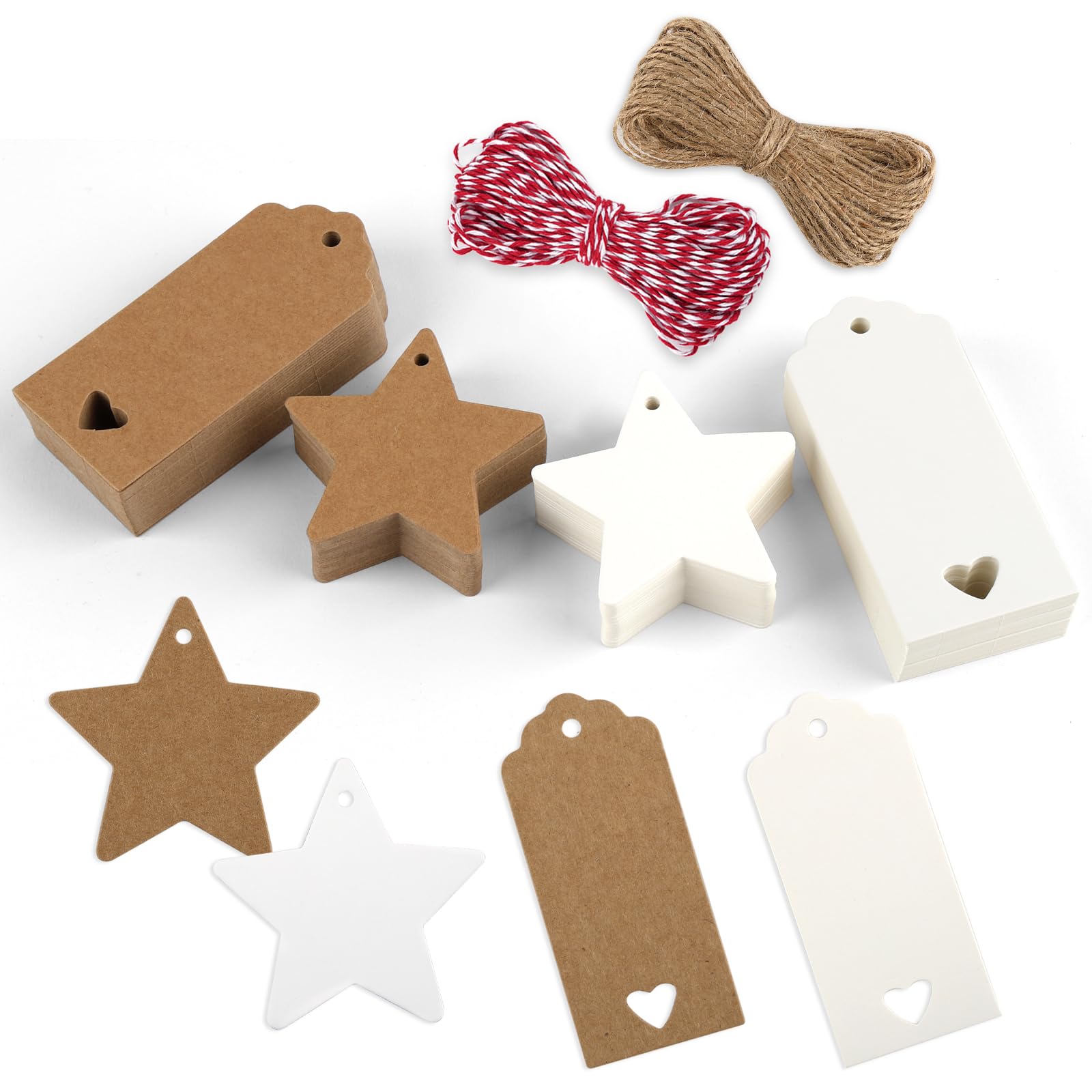 200 Pcs Christmas Tags, Brown Gift Tags for Presents, Christmas Labels, Xmas Gift Kraft tag with 20M String, Price tag, Xmas Name Labels for Wrapping, Presents, DIY Crafts