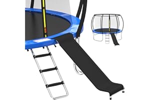 Polwkscas Universal Trampoline Ladder Slide kit, Trampoline Ladder with Slide for Children Kids 3 Step Wide Trampoline Safety Ladder Stairs and Strong Tear Resistant with Cushioned Sections Slide