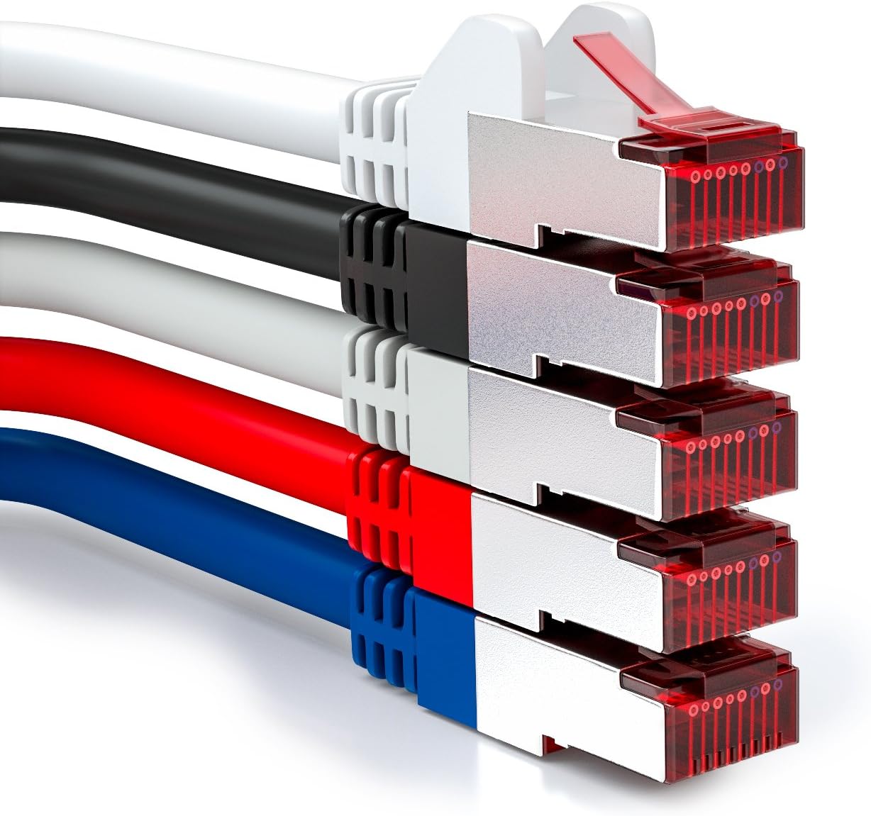 deleyCON 5x 1m (3.28 ft.) CAT6 Patch Cable S/FTP PIMF Shield CAT-6 RJ45 Network Cable Ethernet Cable LAN DSL Switch Router Modem
