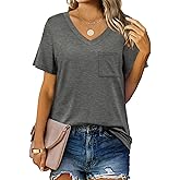 Geifa Womens T Shirts Short Sleeve V Neck Casual Summer Tops Tshirts with Pocket