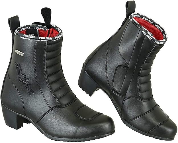 Pro First Genuine Leather Ladies High Heel Motorbike Boots Anti Slip