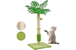 MeowHomm 40" Tall Cat Scratching Post, Monstera Scratching Post for Indoor Cats with Natural Sisal, Balls and Self Groomer Brush, Cute Cat Scratcher for Kittens