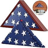 Mindsoft American Flag Case Burial Memorial Shadow Box Military,Red Brown | Folded 5x9.5 Ft Flag Included, Triangle Wood Display for Veterans Funeral Ceremony, Wall Mounted Shadow Box