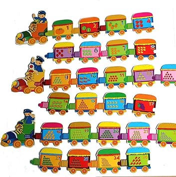 SN Toy Zone Wood 123 Toy Train with Engine and 26 Wooden Bogie (with 1 Fancy Gel Pen)