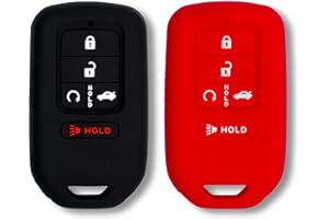 Autobase Silicone Key Fob Cover for Honda Accord Civic CR-V CRV Pilot Passport Insight EX EX-L Touring | Car Accessory | Key Protection Case 2 Pcs (Black & Red)