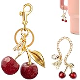 2PC Cherry Keychain Bag Purse Handbag Charms Initial Letter Keychain for Women Girl Cute Key Chain Bling Sparkly