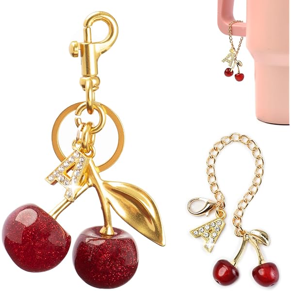 Cute Ruby Cherry Keychain Charm - Alloy & PU Leather Bag Charm For Women's Purse, Car Keys, Or Backpack