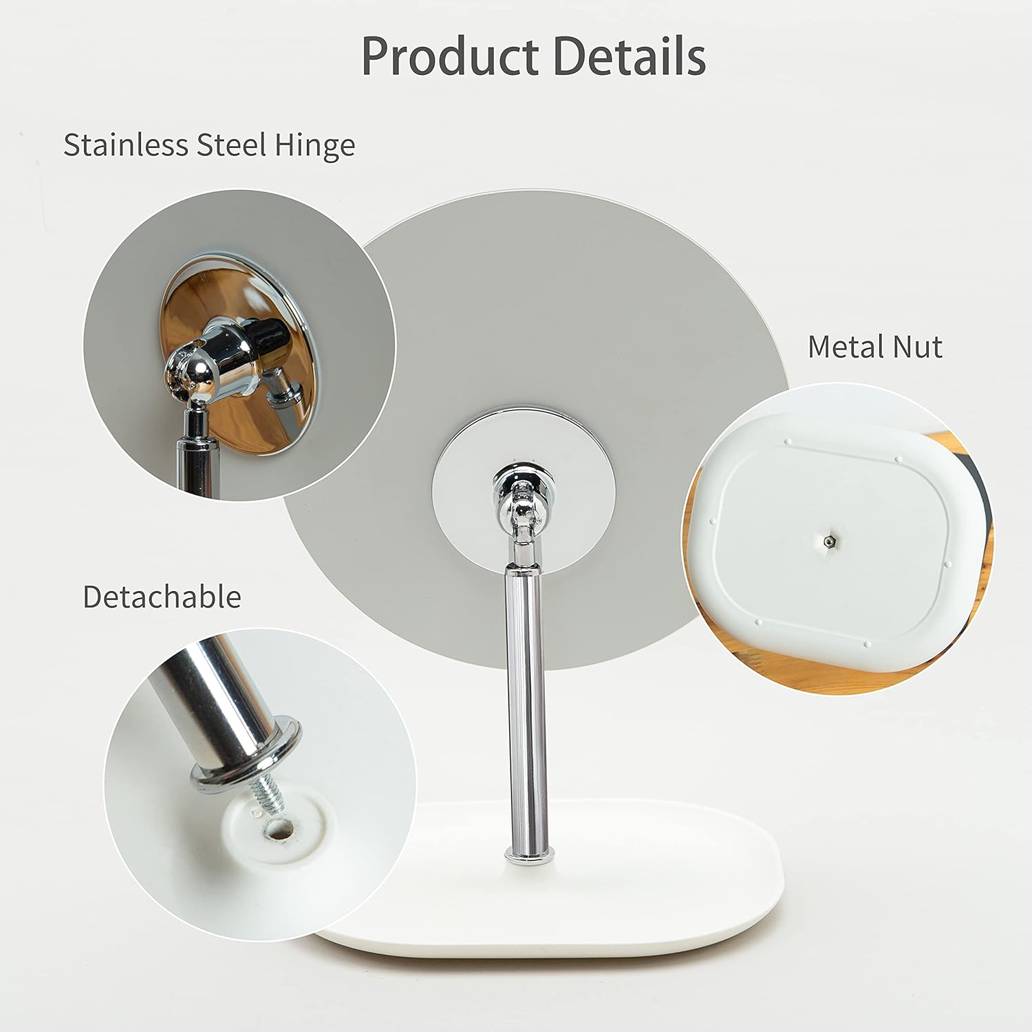 SGUTEN Desk Makeup Mirror with Small 10X Magnifying Mirror, 360°Rotation Removable + Folding Portable Desktop Makeup Vanity Mirror with Stand for Traveling, Shower Shaving Beauty Mirror, Round -