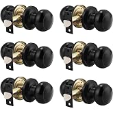 Probrico (6 Pack Round Passage Door Knob(Non-Locking Knobs), Keyless Doorknobs Interior/Exterior Door Lockset,Passage Knobs for Hallway/Closet,Black Finish Modern Design Door Hardware