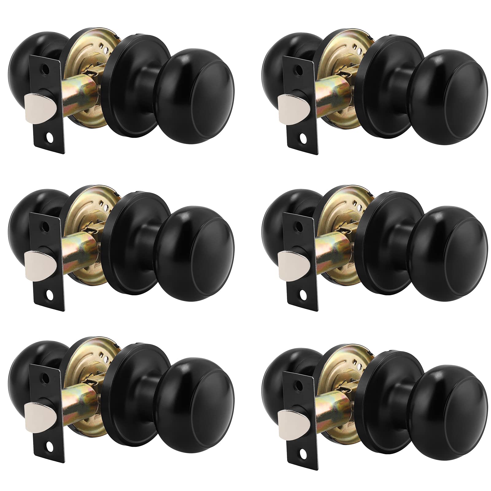 Probrico (6 Pack Round Passage Door Knob(Non-Locking Knobs), Keyless Doorknobs Interior/Exterior Door Lockset,Passage Knobs for Hallway/Closet,Black Finish Modern Design Door Hardware Image