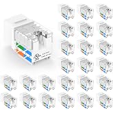 VCE UL Listed Cat6 Keystone Jacks 10Gbps 25-Pack, White | Slim Profile RJ45 Keystone Jacks, 90 Degree Punch Down, ideal for Patch Panel and Wall Plate