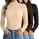 Ekouaer Mock Neck Tops for Women Turtleneck 3 Pack Thermal Long Sleeve Women Womens Undershirts Casual Turtle Neck Undershirt