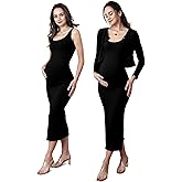 Shangood 2 PCS Maternity Dress Short Cardigan Set Maxi Bodycon Formal Dresses Fall Casual Baby Shower for Women