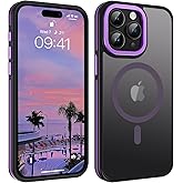 YINLAI Case for iPhone 15 Pro Max 6.7-Inch, Magnetic [Compatible with Magsafe] Support Wireless Charging Slim Translucent Matte Men Women Girls Shockproof Protective Back Phone Cover, Black/Purple
