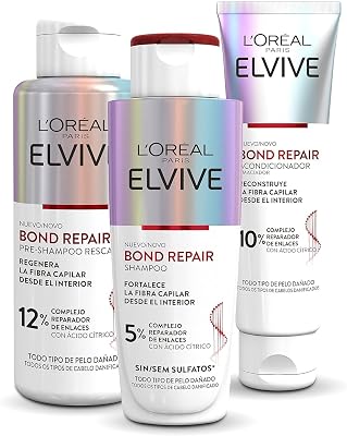 L'oréal paris elvive bond repair pré-shampoo de reconstrução torácica, shampoo, condicionador de reconstrução profunda, tratamento para reparar cabelos danificados, 98 por cento menos quebra
