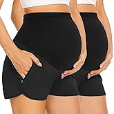 PACBREEZE Women's Maternity Shorts Over Belly Quick Dry Workout Athletic Running Shorts with Zipper Pockets