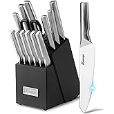Hancorys Kitchen Knife Set, Japanese Stainless Steel Knife Block Set with Built-in Sharpener, Sharp Knives with Non-slip Ergonomic Handle - Dishwasher Safe, Home Essential Gifts