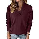 HDLTE Casual V Neck Sweaters for Women – Shawl Collar Long Sleeve Work Sweater Dressy