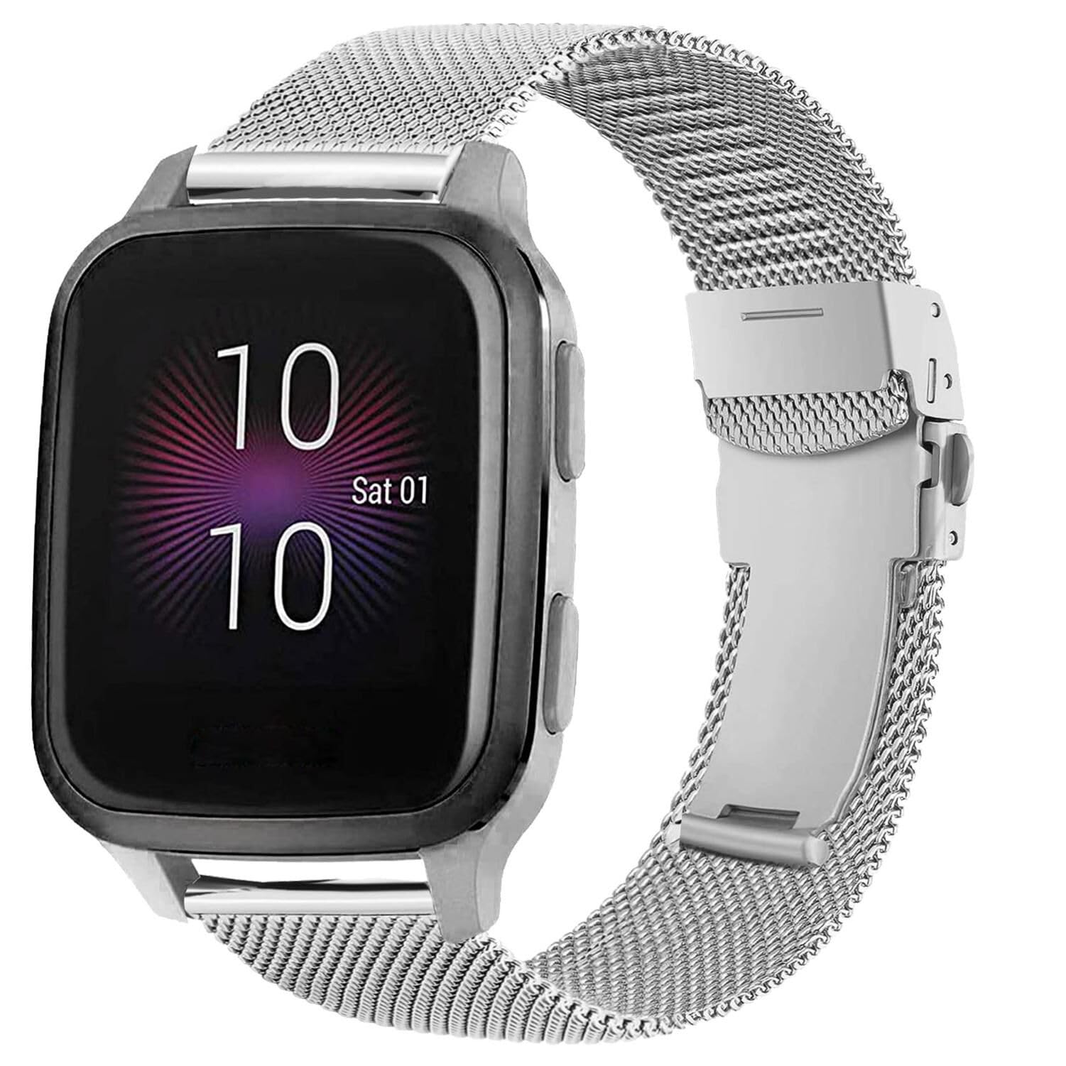 ahayo 20mm Watch Strap for Garmin Venu Sq/Venu 2 Plus/Vivoactive 3, Metal Mesh Stainless Steel Wrist Band with Double Fold-Over Clasp for Garmin Vivomove Sport, Approach S40 (Silver)