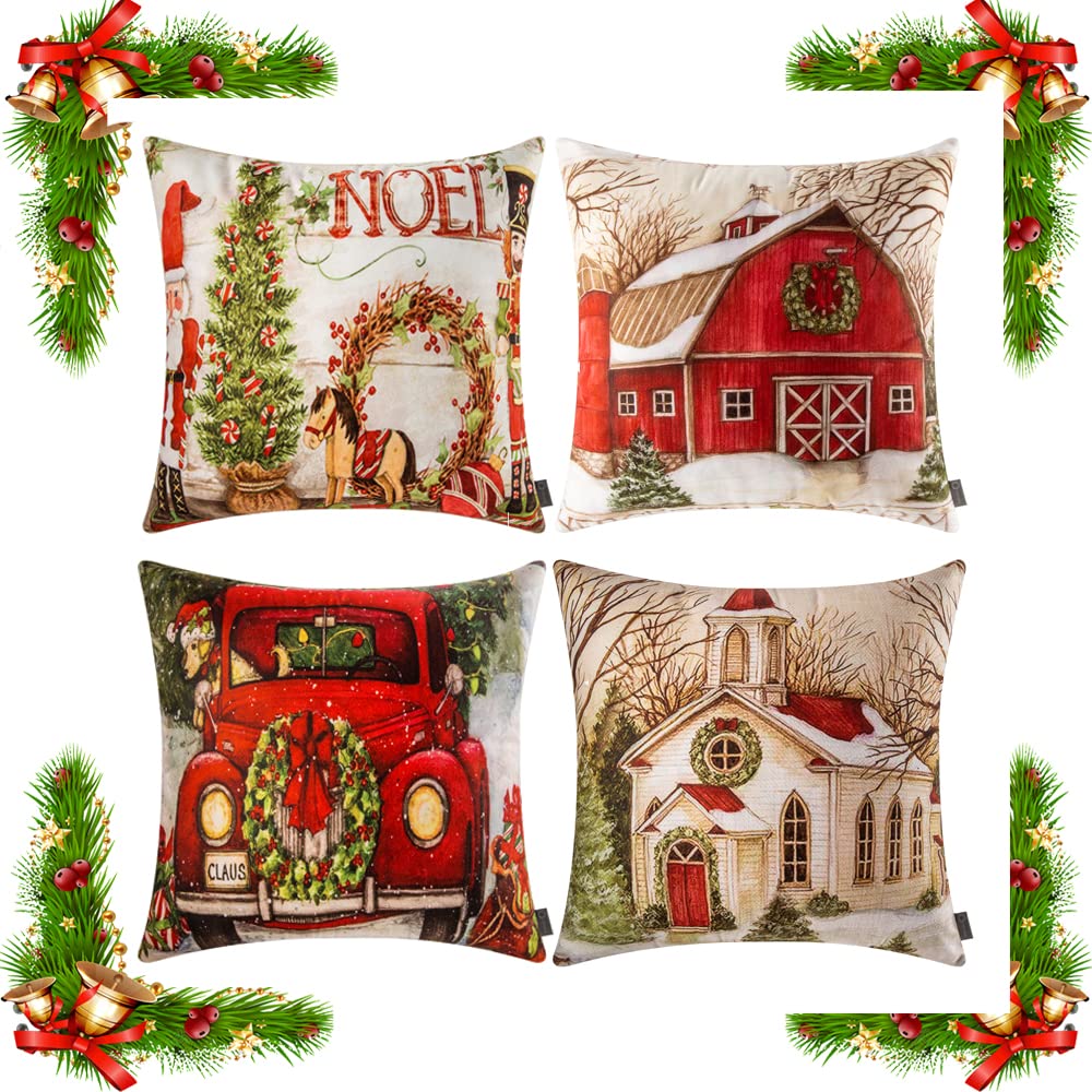 ORANIFUL Christmas Cushion Covers 50cm x 50cm Set of 4 Velvet Holiday Pillow Case for Sofa Couch Bedroom Xmas Decorations Throw Pillowcase 20x20 Inches (4pack-06) — image 1