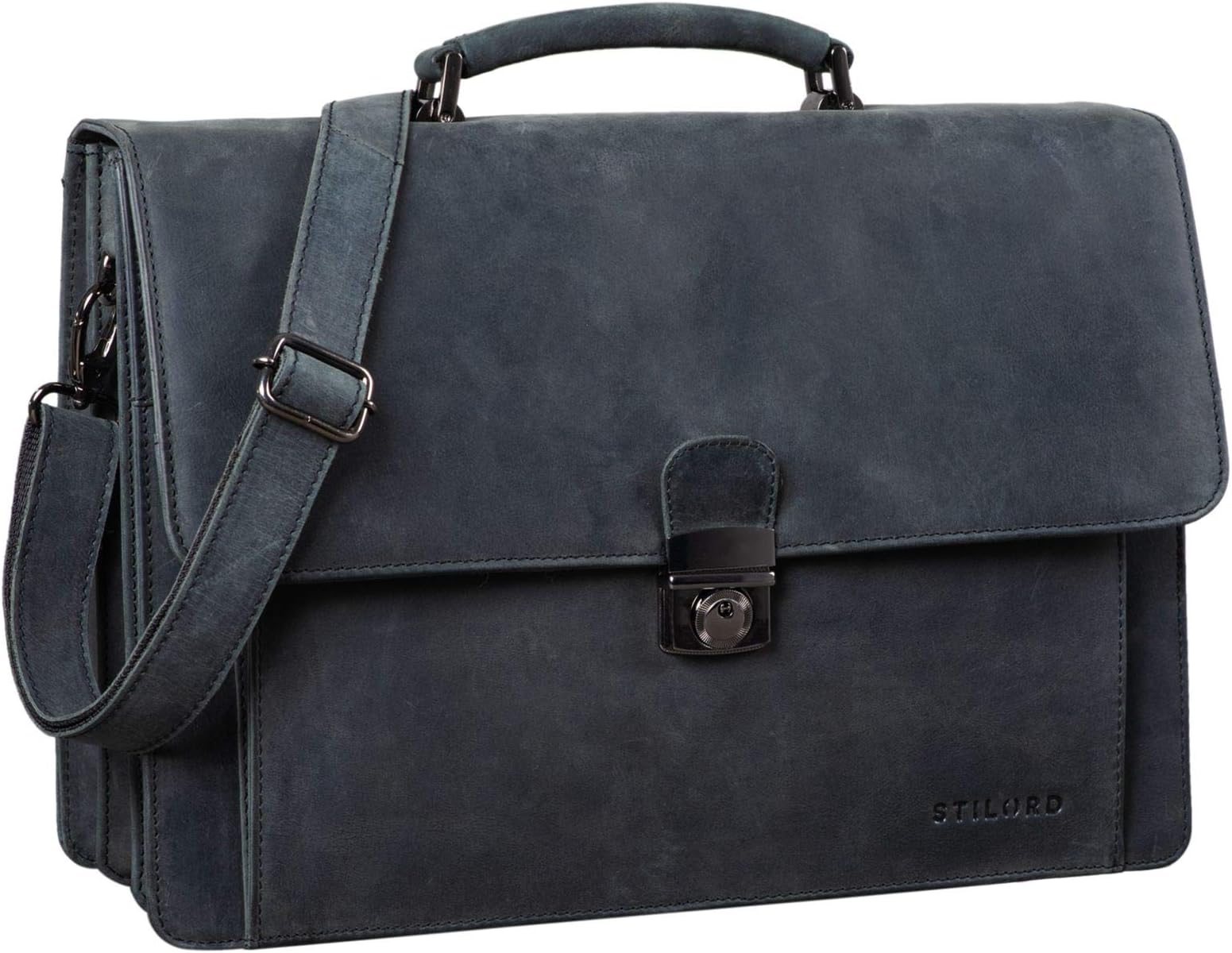 STILORDAngelo' Classic Briefcase Bag Leather Vintage Men For Business Office Shoulder Bag Laptop Bag 15,6' Genuine Cowhide Leather