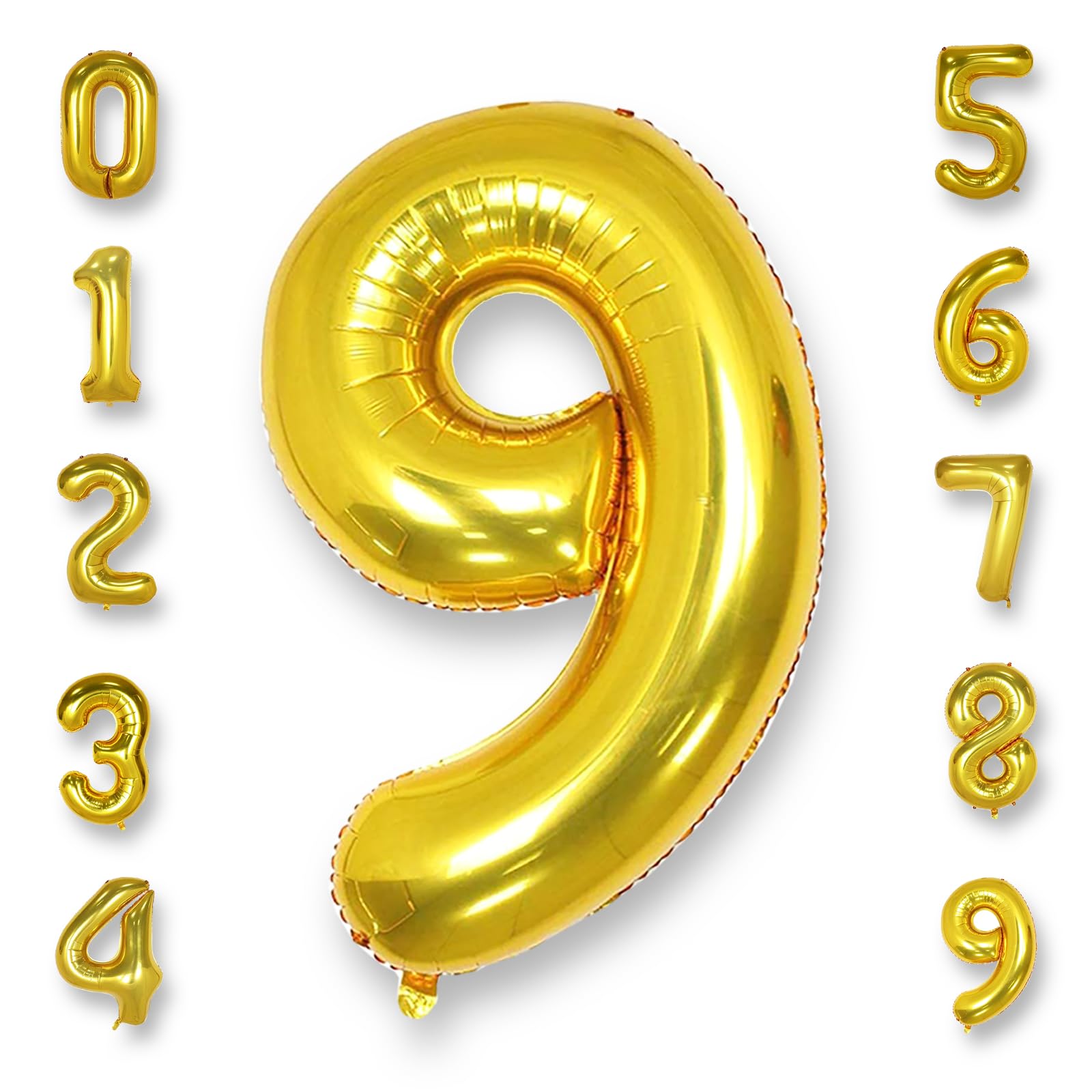 AULE 40 Inch Big Gold 9 Balloon Number Large Foil Helium Number Balloons 0-9 Jumbo Giant Happy 9th Birthday Party Decorations for Boy or Girl Huge Mylar Anniversary Party Supplies