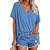 Tankaneo Womens Oversized Tshirts V Neck Short Sleeve Tops Summer Casual Loose Fit Tunic Tee Shirts