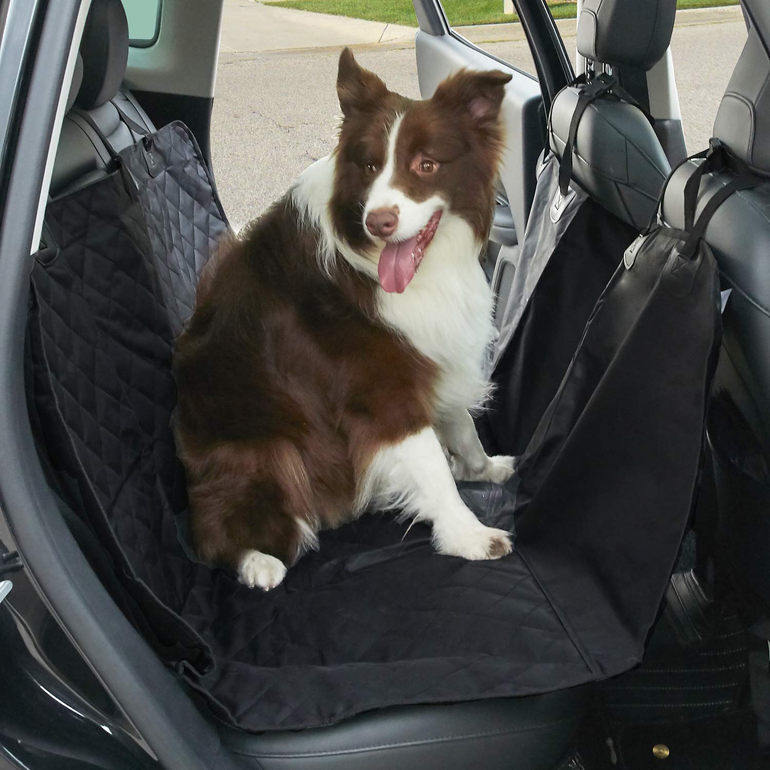 Tech Traders Dog Pet Luxury Seat Cover, Large with Anchor and Hummock Nonslip,Waterproof Scratch-Proof, Universal Fit to all SUVs Cars & Vehicles-Black