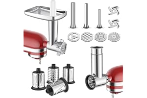Meat Grinder & Stainless Steel Slicer Shredder Attachment for Kitchenaid Stand Mixer - Sausage Stuffer, Food Slicer, Shredder, Cheese Grater & Salad Maker by Cofun
