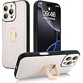 SAKUULO for iPhone 16 Pro Case with Finger Hand Strap Kickstand, Cream Leopard Print Pattern Phone Case for Women Men, Strengthen Protection Cover, Cream Leopard (6.3")
