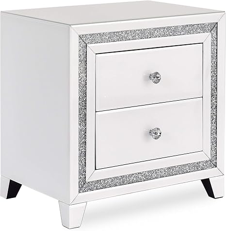 Dura Tribe Snow Pearl White Mirrored Two Drawer Bedside Table 1 X Bedside Amazon Co Uk Kitchen Home