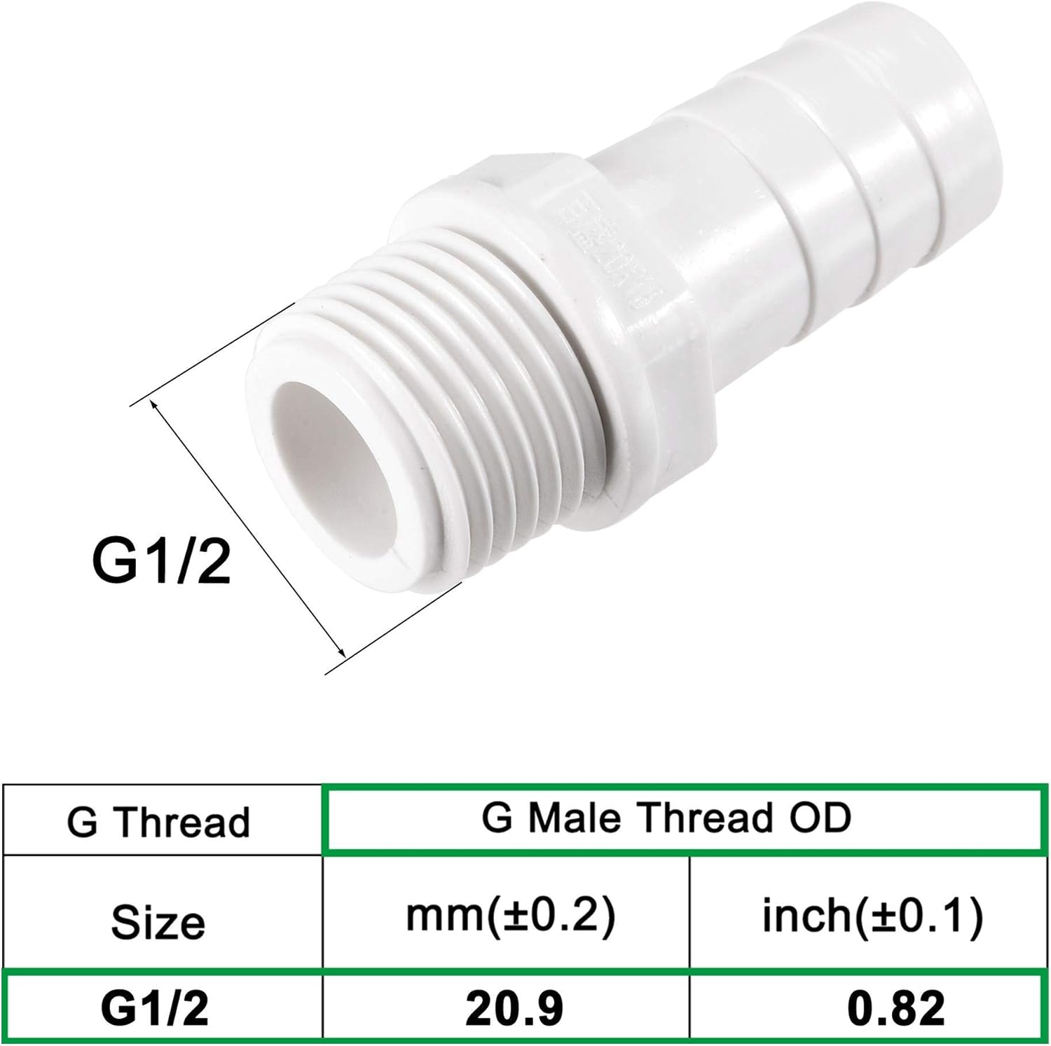 sourcing map PVC Tube Fitting Adapter 16mm Barbed x G1/2 Male White for Aquariums, Water Tanks, Tubs, Pools 2Pcs - Image 4