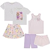 BTween Girls 6-Pack Casual Outfit Bundle with Ruffle Sleeve Tees, Peplum Tank Top, Skirt, Dolphin and Biker Shorts