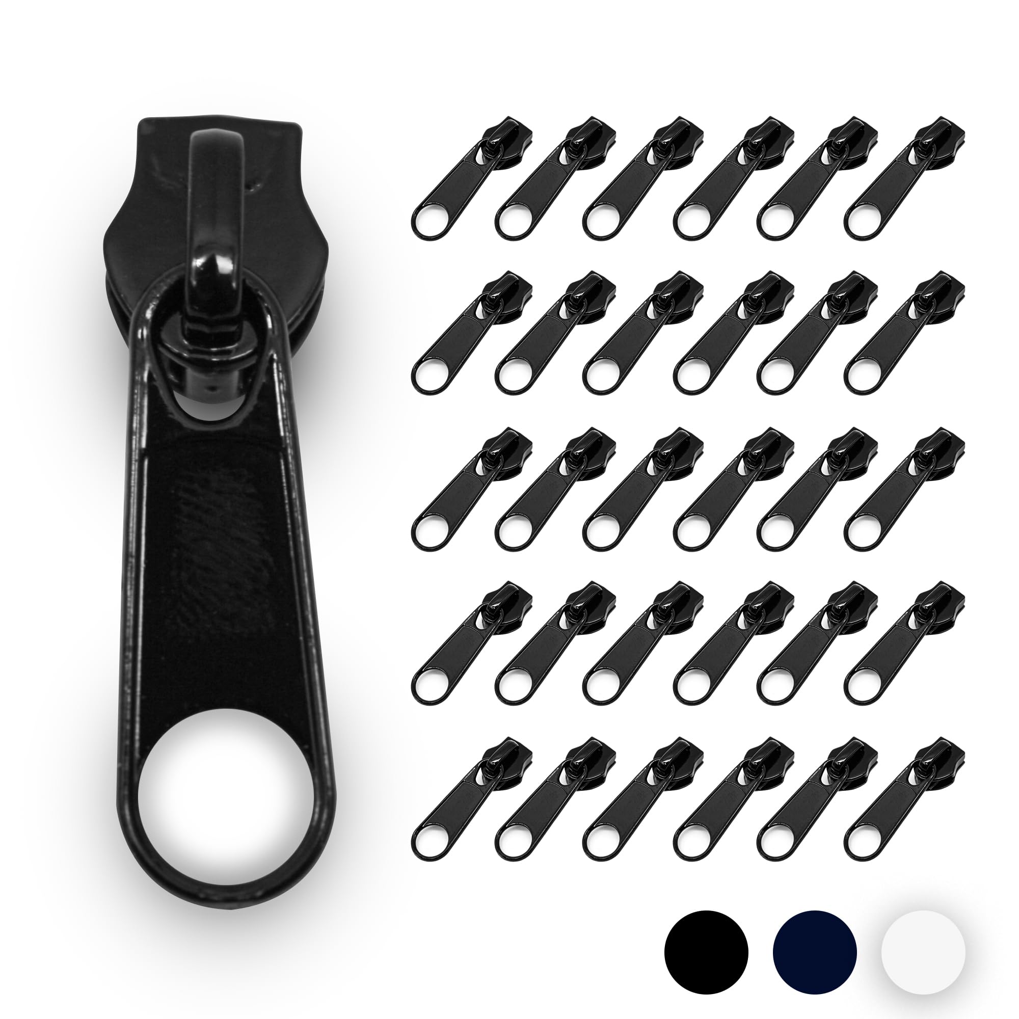DOJA Barcelona Zip zip 25 mm pack 30 zip slider number 3 black zip slider for sewing zip puller clothes, coats, jackets, skirts, sleeping bag