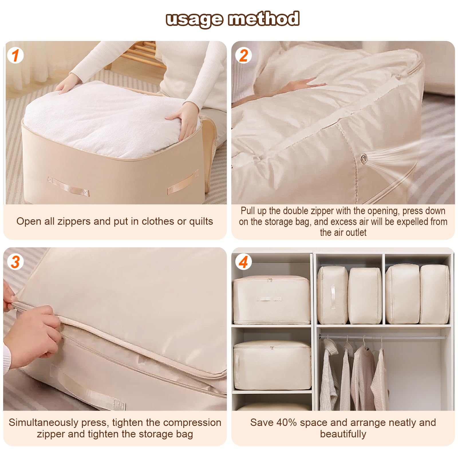 Ultra Space Saving Compression Organizer, Compression Storage Bag For Blankets Clothes Comforter, Storage Tote For Space Saving, Heavy Duty Moving Bag, Storage Bag Organizer For Bedding (Almond)