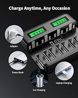 EBL LCD Universal Battery Charger 8 Bay AA AAA C D Ni-MH USB Type C 2A view 9