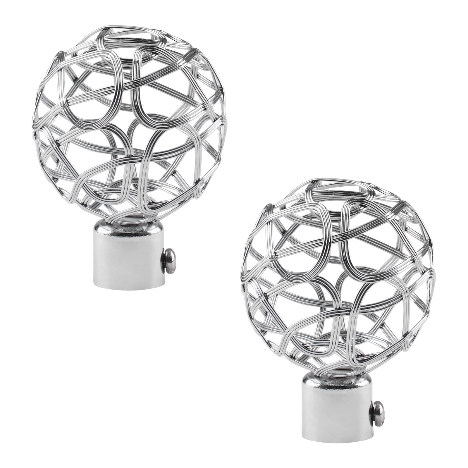 UFURMATE Curtain Finials, 2Pcs Silver Drapery Rail Pole Head Cap Decorative Window Curtain Rail End Metal Curtain Rod Pole Finials Ends, Inner Diameter 19mm