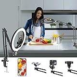 Overhead Camera Mount with 10" Selfie Ring Light and Phone Holder for Desk,Phone Mount Arm Stand with Remote for iPhone,Overhead Tripod for Video Recording Vlog TikTok Live Stream Cooking Nail Art