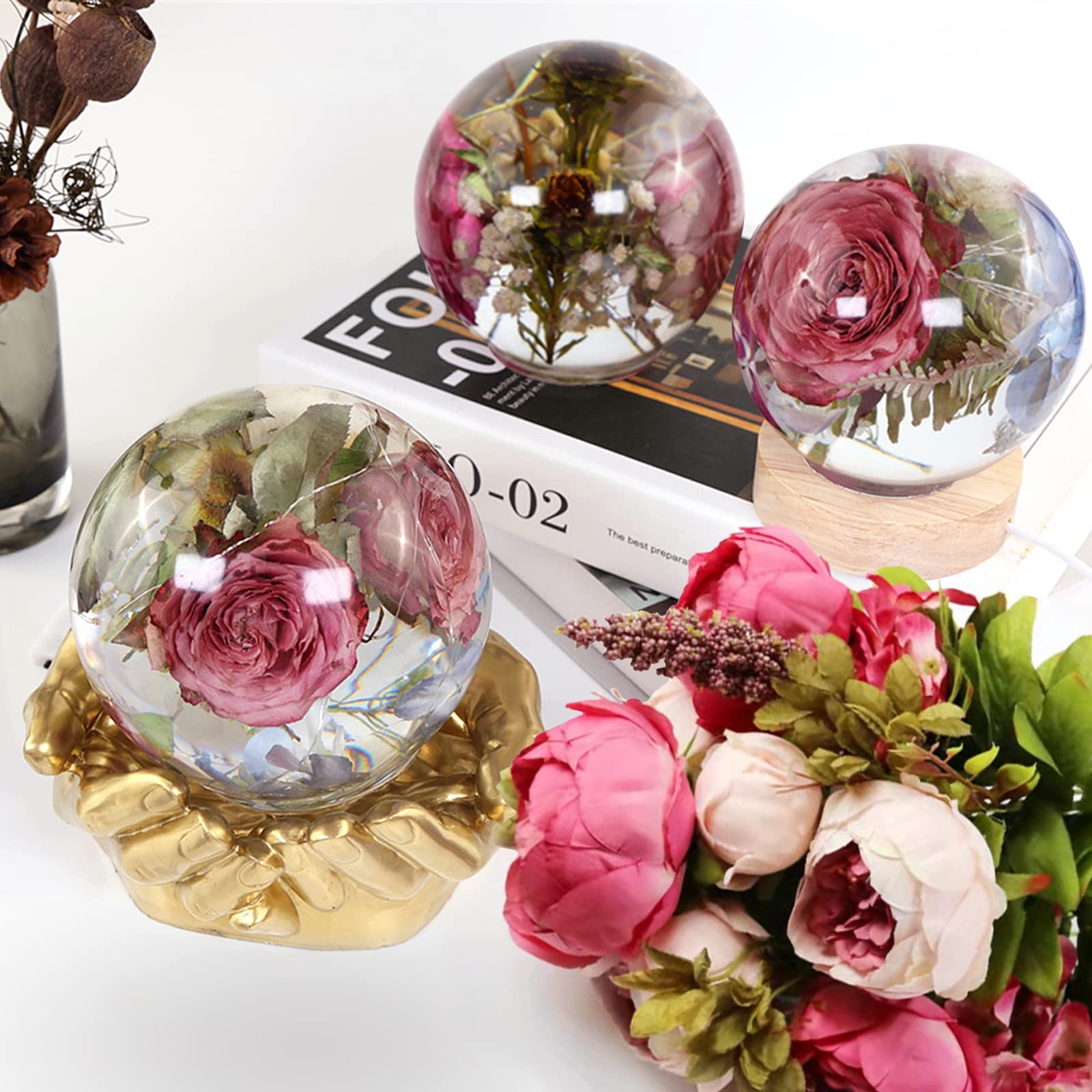 2Pcs Large Sphere Resin Molds,4.7'' & 4'' Crystal Ball Silicone Resina Molds for Flowers Preservation,Seamless Orb Epoxy Resin Moulds for DIY Resin Art Candle Soap Making Home Decor