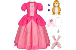 Miulruma Pink Princess Costume for Girls Kids Deluxe Fairytale Royal Dress with Wig Gloves Jewelry Wand Halloween Party Set