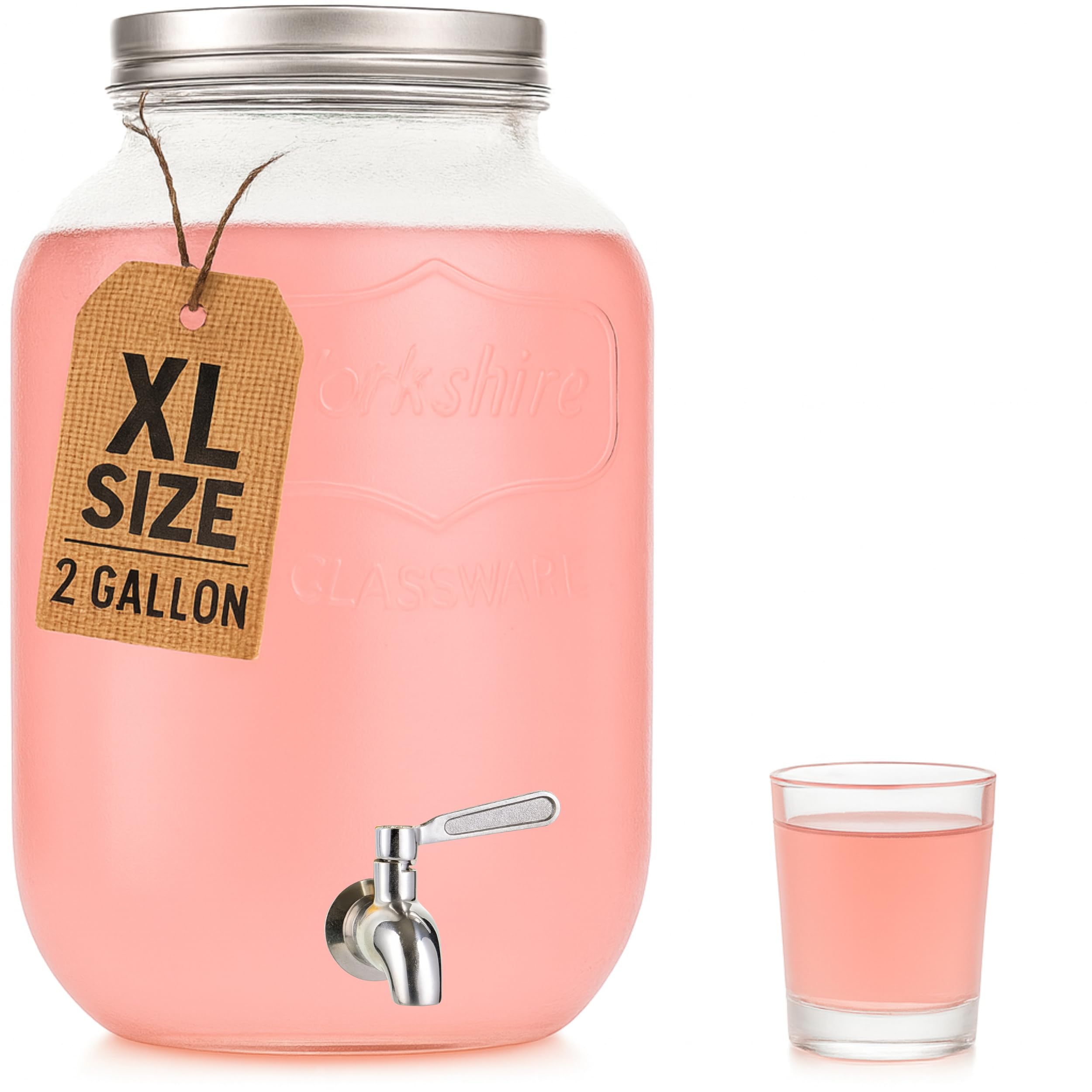 Photo 1 of 2 Gallon Extra Large Iced Beverage Dispenser – Glass Mason Jar Drink & Beverage Container with Metal Spigot and Lid