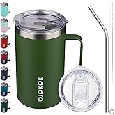 BJPKPK Insulated Coffee Mug with 2 Lids, 25oz Stainless Steel Insulated Tumbler with Handle, Double Wall Vacuum Coffee Cups, BPA Free Travel Mug for Coffee, Tea and Drinks, Forest Green