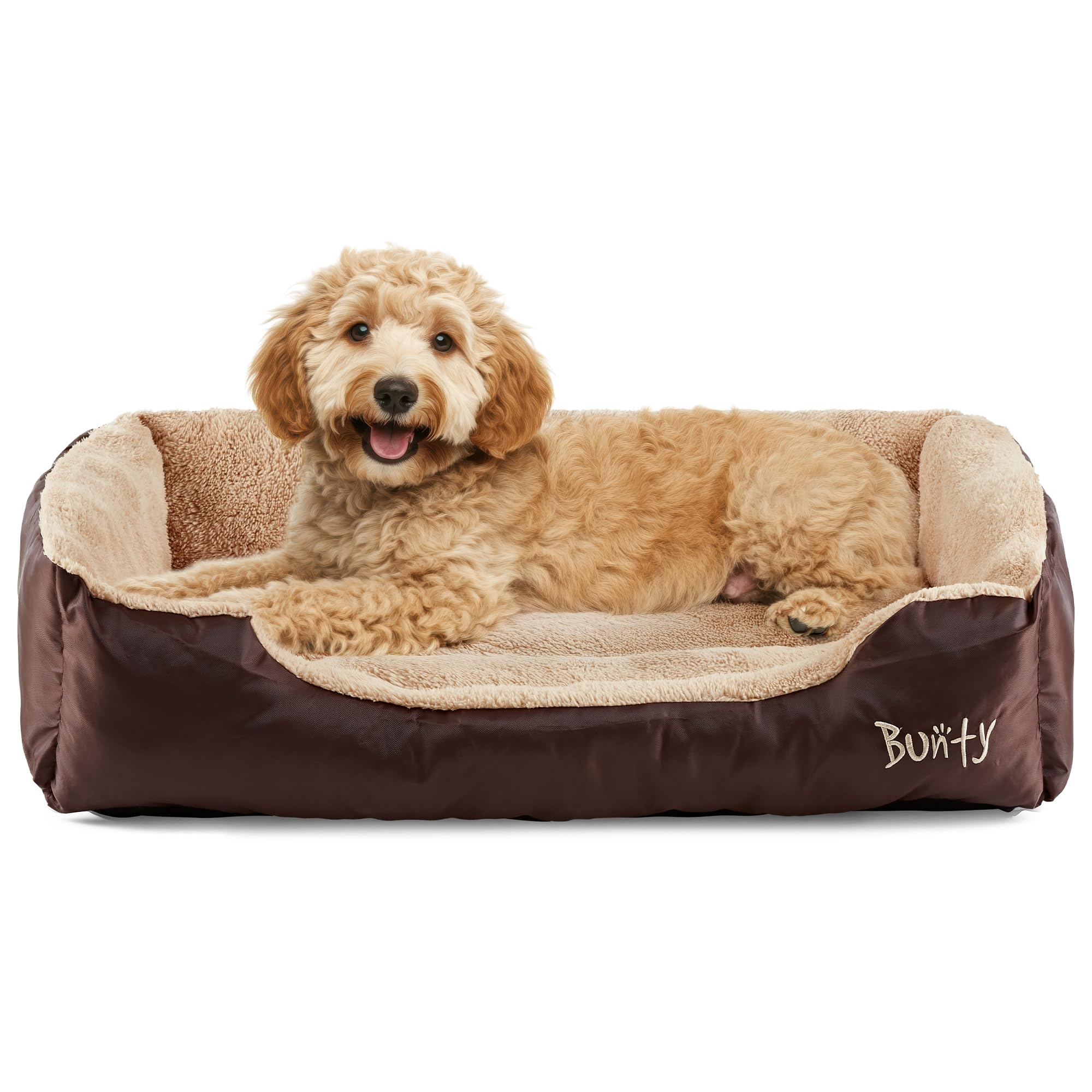 Bunty Deluxe Dog Bed - Small, Medium to XXL Calming Washable Dog Bed - Non-Slip Base, Raised Walls, Fleece Lined Interior, Plush Cushioning, Insulates & Retains Heat - XL, Brown