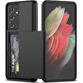 Nvollnoe for Samsung Galaxy S21 Ultra Case with Card Holder Black | Slim Dual Layer Heavy Duty Protective for Galaxy S21 Ultra Case,Hidden Card Slot Wallet Case for Samsung S21 Ultra