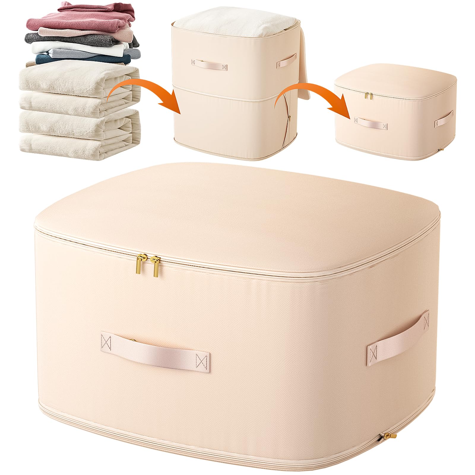 Uwqaqx Ultra Space Saving Self Compression Organizer, Portable Space Saver Storage Packing Bags, Blanket Storage, Space Saver Quilt Compression Storage Bag for Comforters, Blankets, Bedding (Almond)