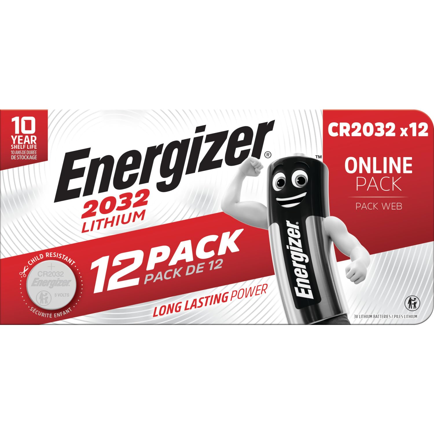 Energizer CR2032 Batteries (12 Pack) - Lithium 3V Coin Battery - AirTags, Car Key Fobs, Watches, Home/Medical/Fitness Devices - 10 Year Shelf Life - Child Resistant Packaging [Amazon Exclusive]