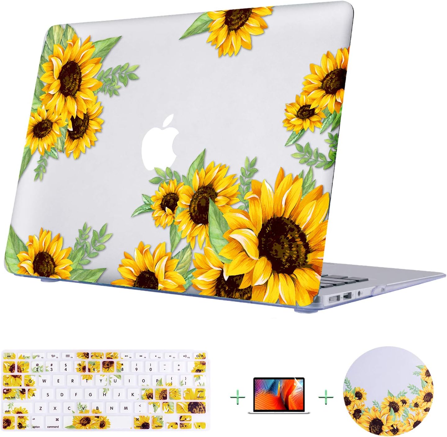 TeenGrow MacBook Air 13 Inch case (Older Version Release 2010-2017 Plastic Hard Shell with Keyboard Cover & Screen Protector & Mouse Pad, [Only Compatible MacBook Air 13 (A1369 & A1466)], Sunflower