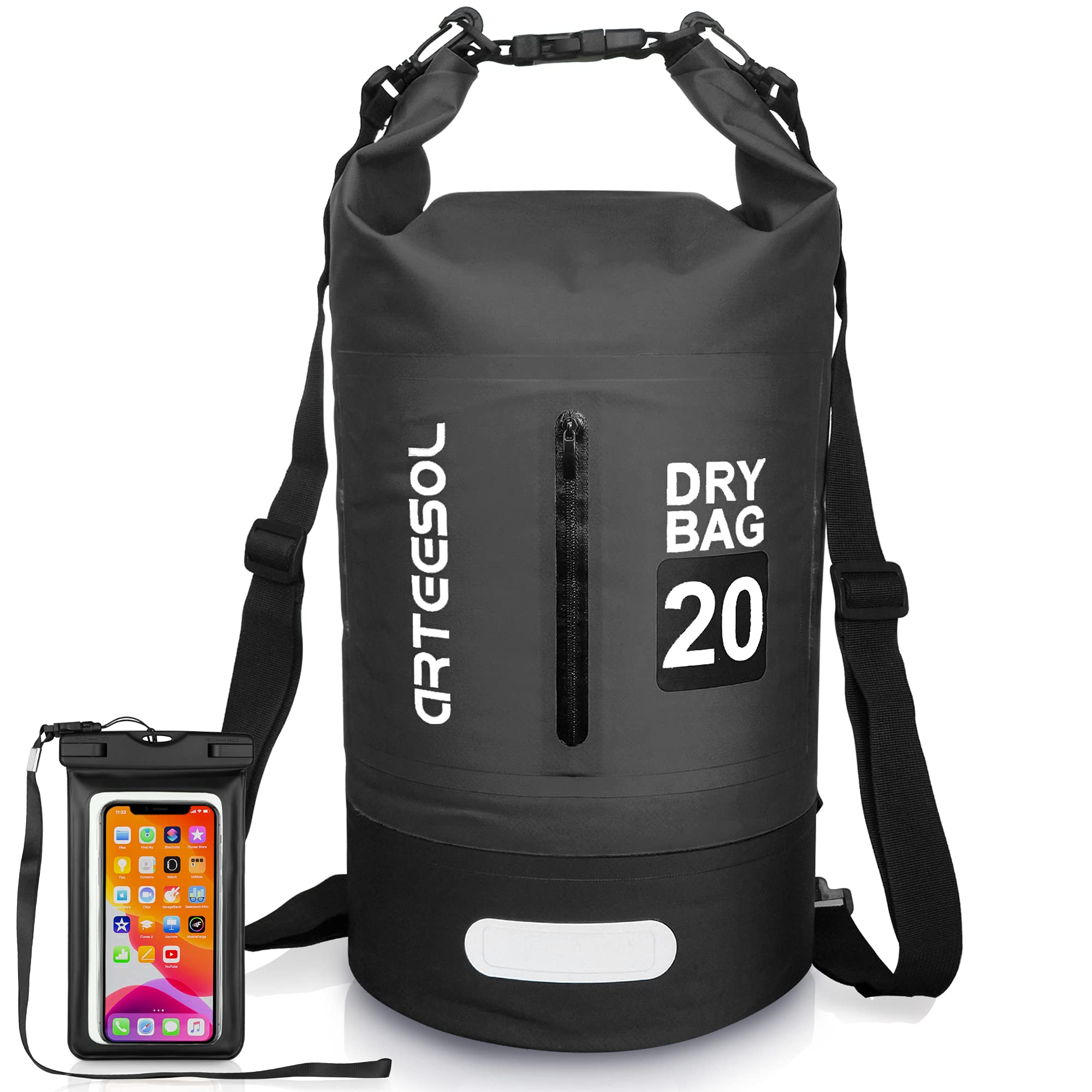 Blackace arteesol Dry Bag 5L/10L/20L/30L Wet Bag Waterproof Bag with Phone Pouch Double Shoulder Strap Backpack for Travelling Fishing Cycling Kayaking Swimming Boating Beach